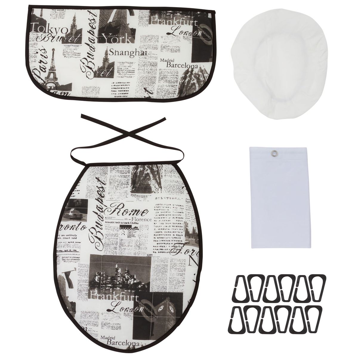 GENTILE - Cortina y Set de baño 7 piezas 180 x 180 cms diario negro