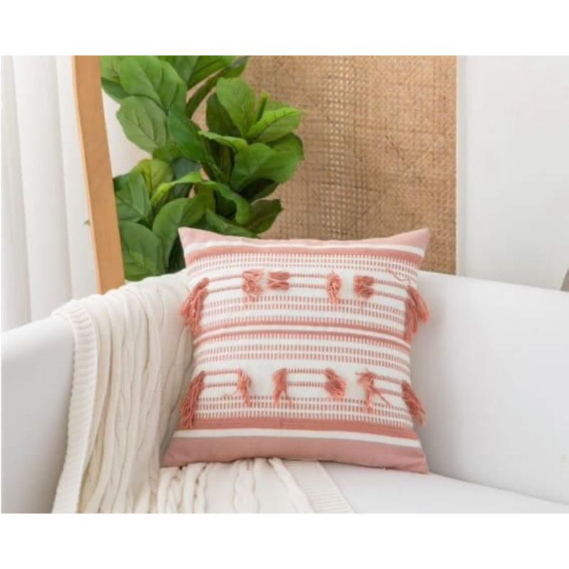 TODOHOGAR SANTIAGO DE CHILE - Cojin kilim con flecos rosado