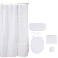 Cortina y Set de baño 5 piezas 180 x 180 cms blanco bolillo
