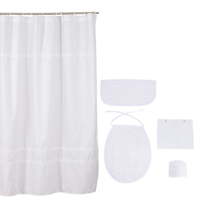 GENTILE - Cortina y Set de baño 5 piezas 180 x 180 cms blanco bolillo