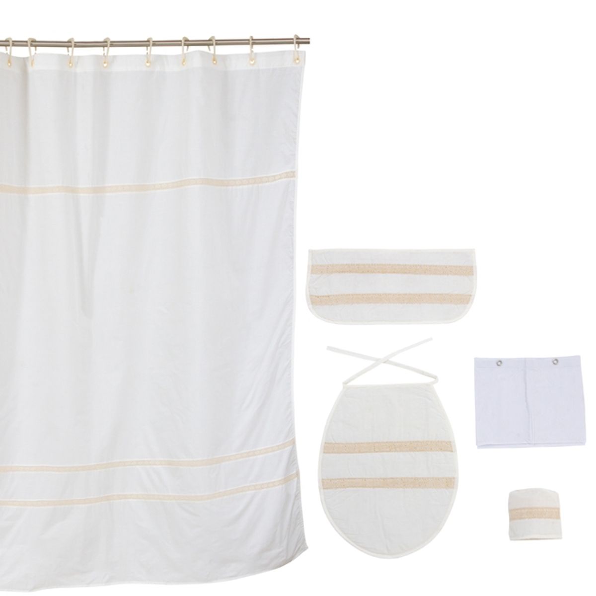 GENTILE - Cortina y Set de baño 5 piezas 180 x 180 cms crudo bolillo