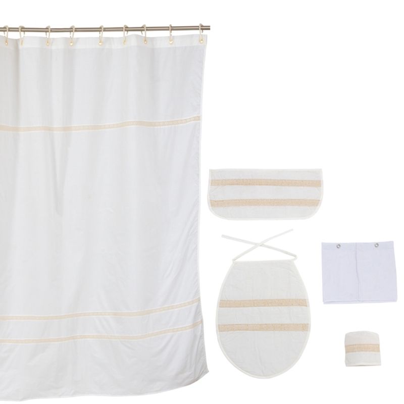 GENTILE - Cortina y Set de baño 5 piezas 180 x 180 cms crudo bolillo
