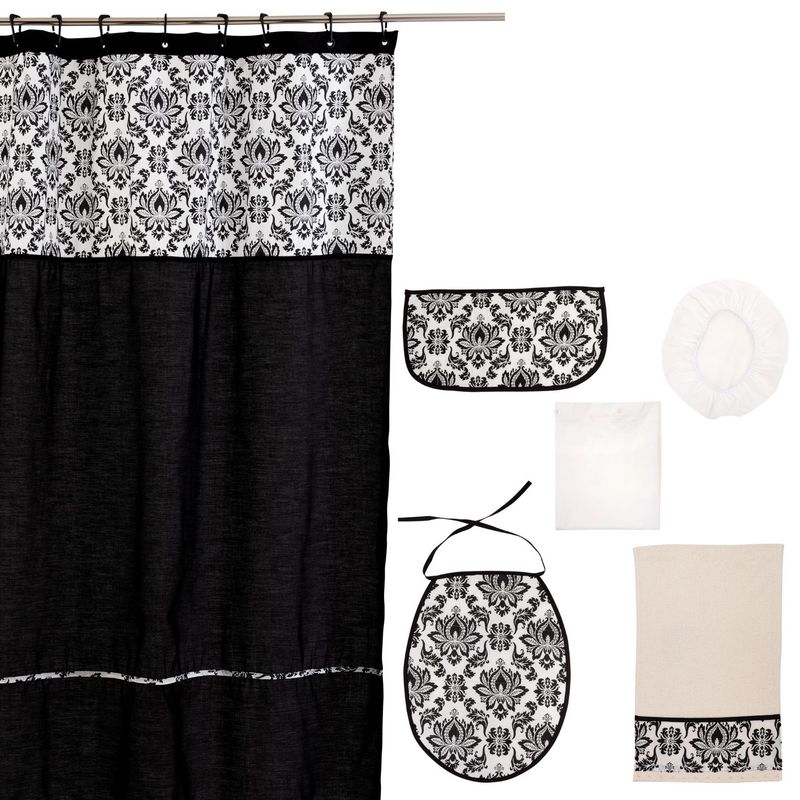 GENTILE - Cortina y Set de baño 7 piezas 180 x 180 cms negro ovalo vintage