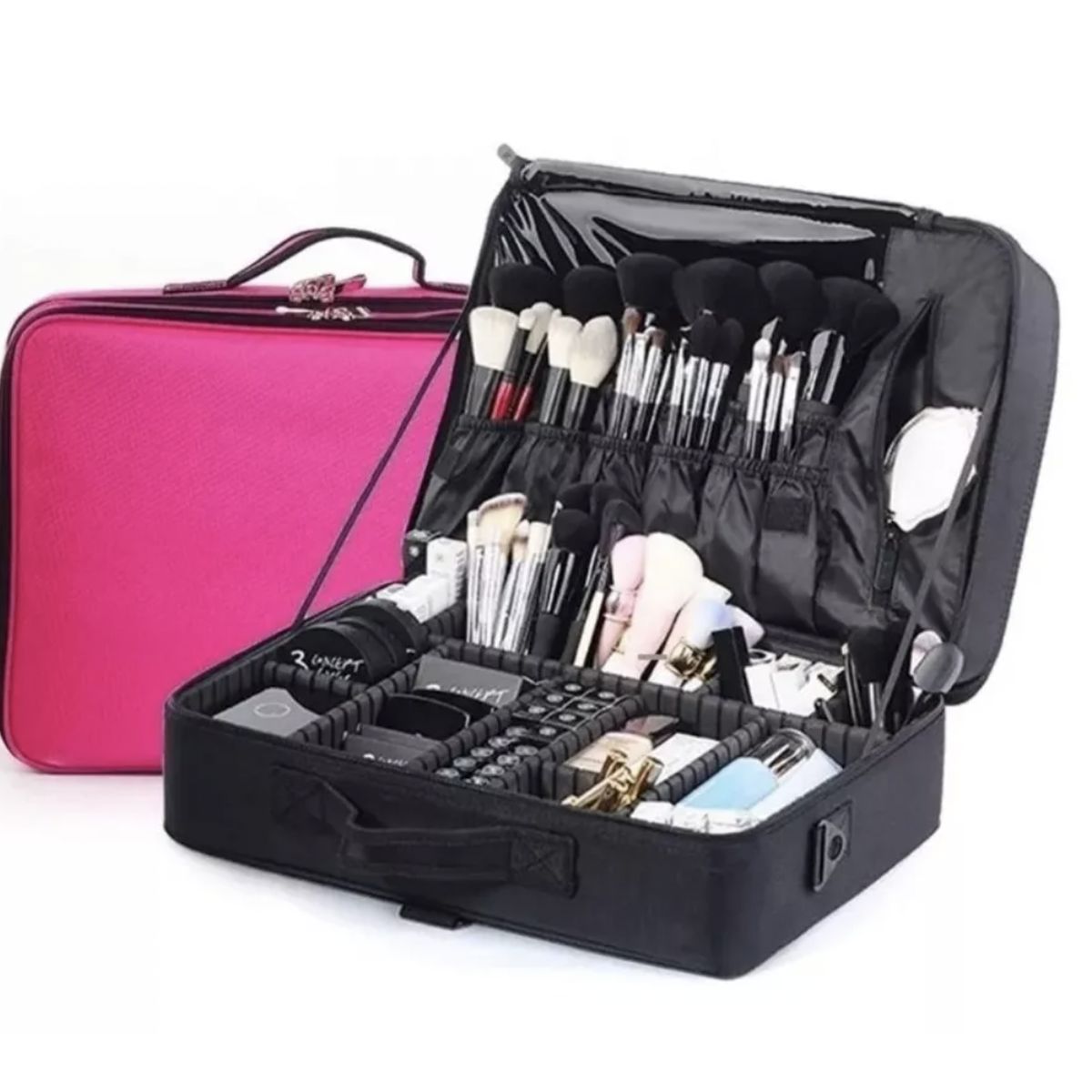 GENERICO - Maleta De Maquillaje De Mano Portatil Cosmetologia Grande Fucsia