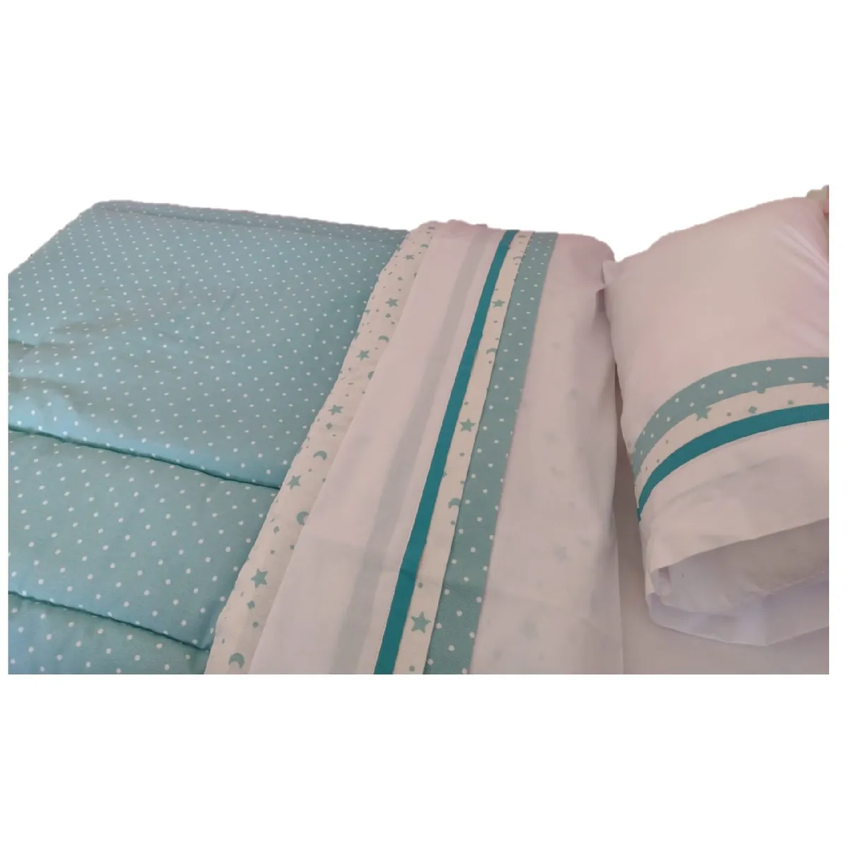 GENERICO - Set cuna Colecho 90x55 cm - Verde estrella luna y Puntos Blancos
