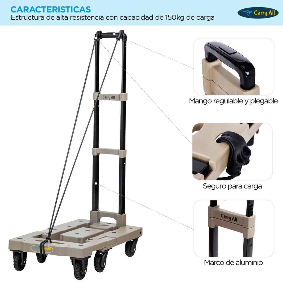 CARRY ALL - Carro De Carga Plegable Tipo Plataforma 150 kilos Carrito Yegua