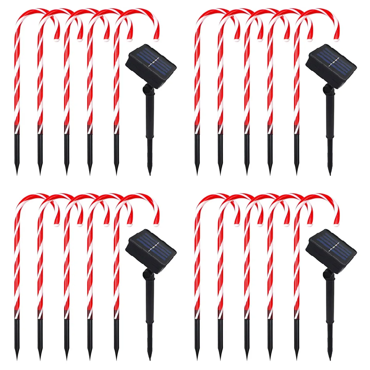 HB LEDS - Pack 20 Estaca Solar Navideña con Forma de Bastón de Caramelo