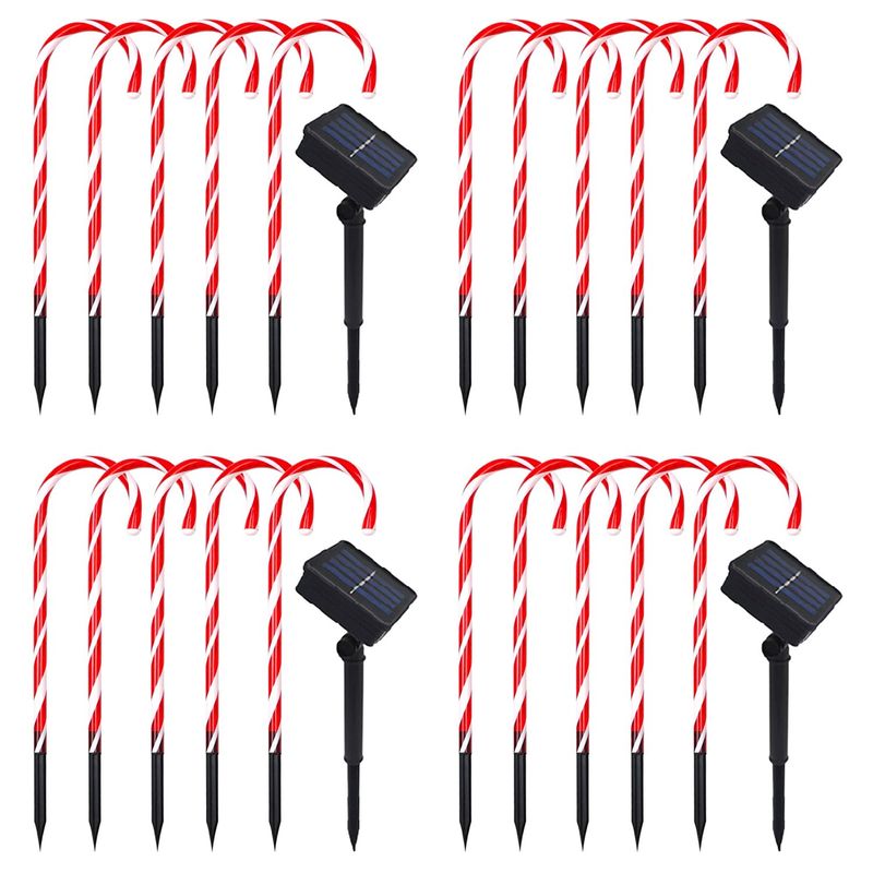 HB LEDS - Pack 20 Estaca Solar Navideña con Forma de Bastón de Caramelo