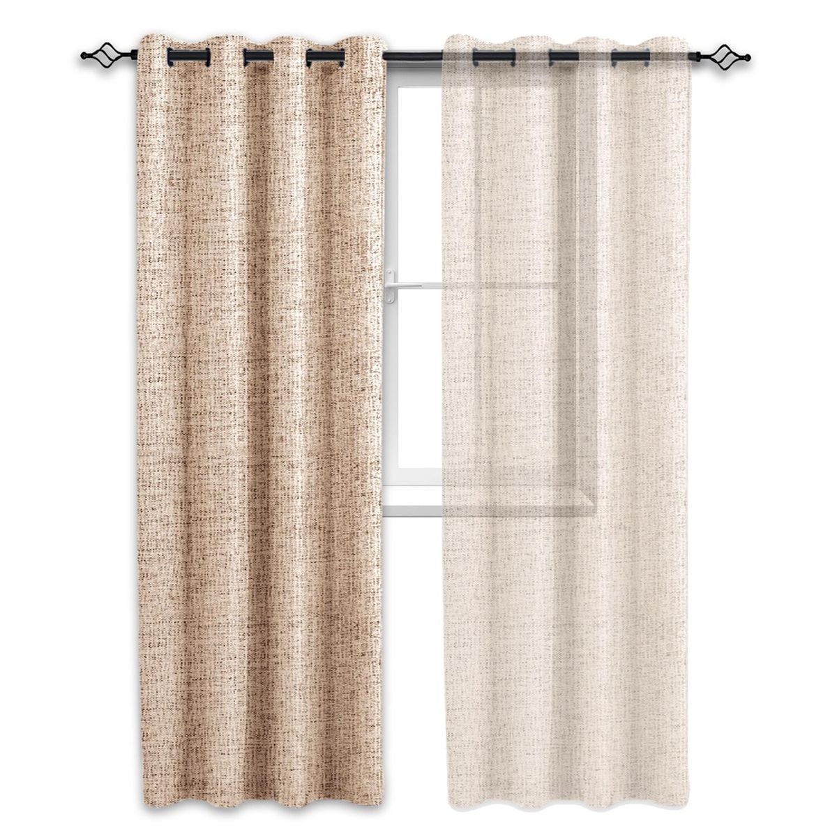 CASATUA - Cortina Blackout 100% 1 Paño 140x220 Cm Textura Lino - Beige
