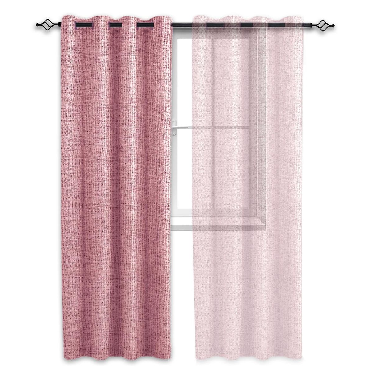 CASATUA - Cortina Blackout 100% 1 Paño 140x220 Cm Textura Lino - Rosa