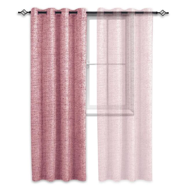 CASATUA - Cortina Blackout 100% 1 Paño 140x220 Cm Textura Lino - Rosa