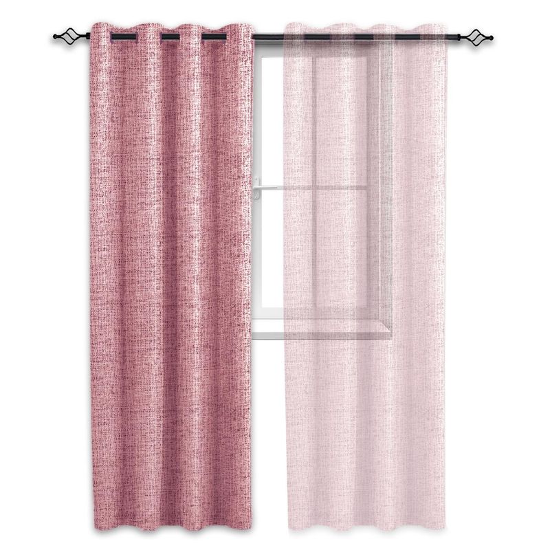 CASATUA - Cortina Blackout 100% 1 Paño 140x220 Cm Textura Lino - Rosa