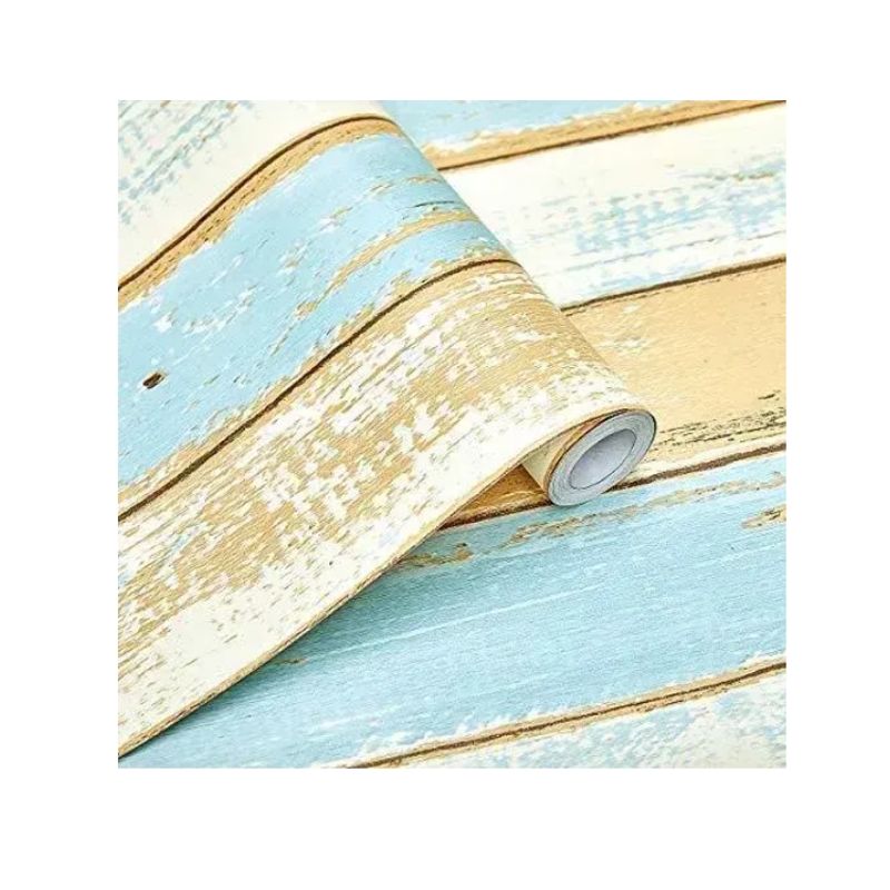 GENERICO - Papel Mural Texturizado Autoadhesivo Rollo 10mt X 60cm Madera Celeste.