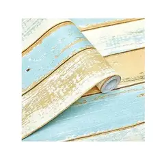 GENERICO - Papel Mural Texturizado Autoadhesivo Rollo 10mt X 60cm Madera Celeste.