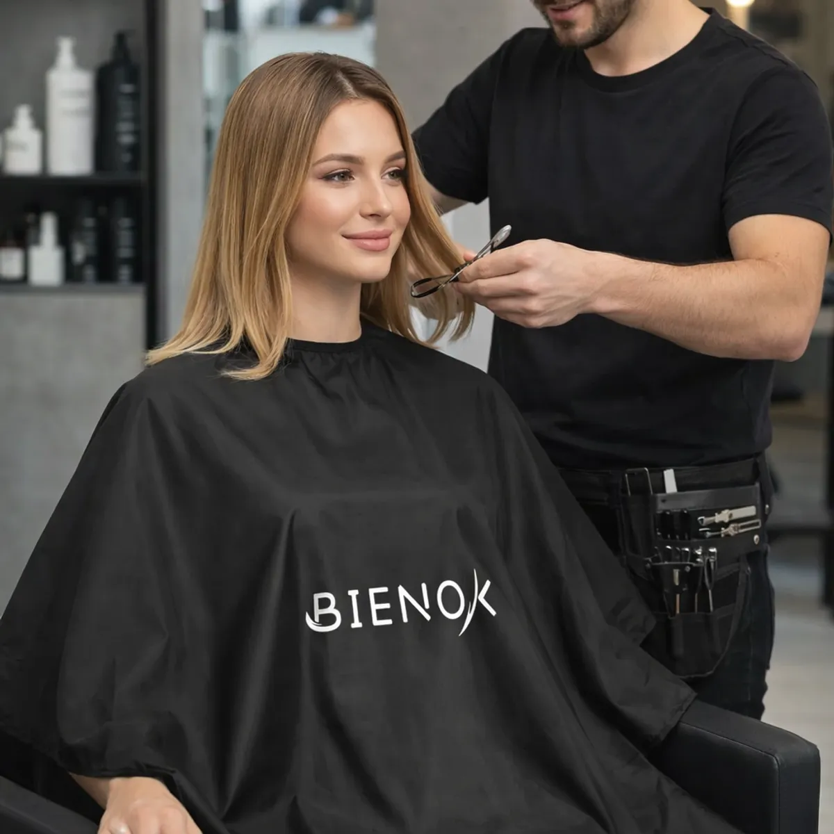 GENERICO - Capa Negra Para Tintura Peluquería Barbería Larga Bienok