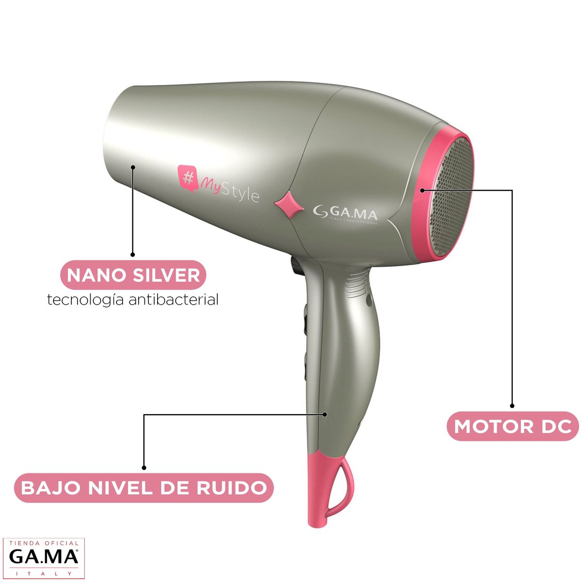 GAMA - Secador Gama Diamond My Style St 220 Ceramic Nano Silver