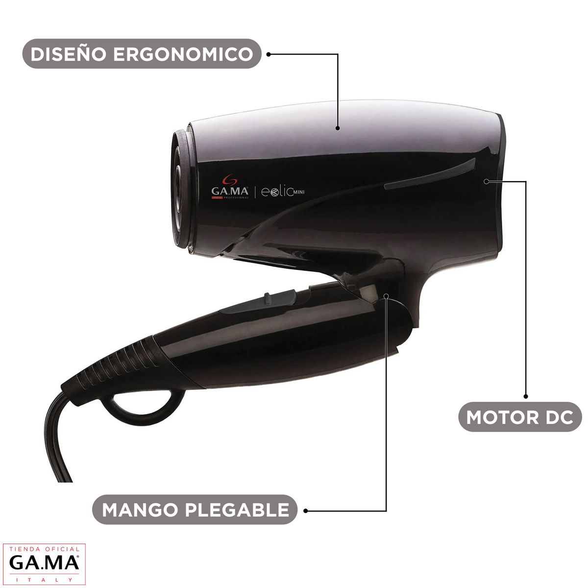 GAMA - Secador De Pelo Gama Eolic Mini 1600w Plegable