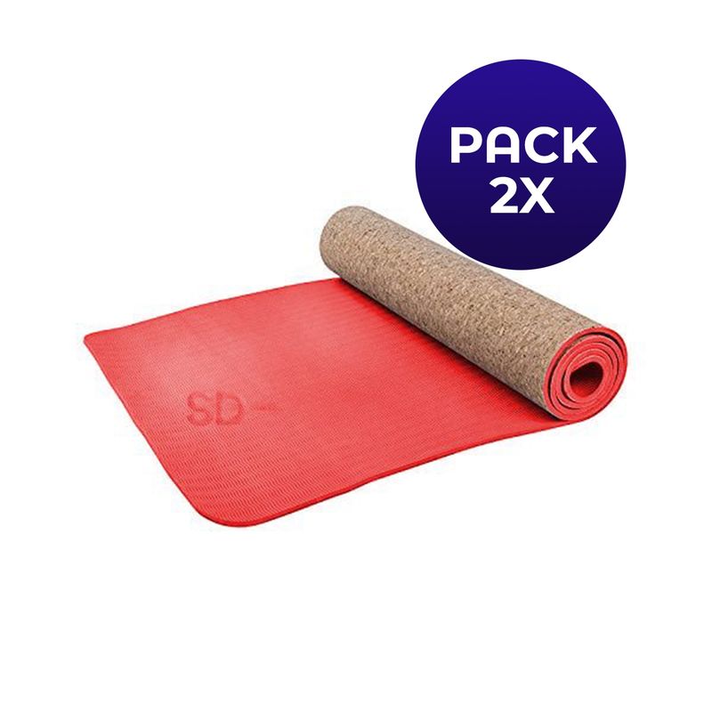 SDFIT - Pack de 2u Mat de yoga tpe + Corcho 6.0 mm – Diseño 320 Rojo