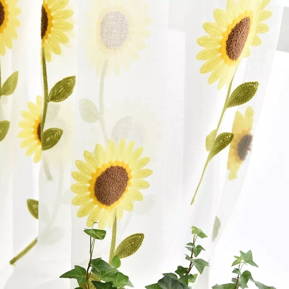 GENERICO - Visillos bordados de Girasol incluye dos paños