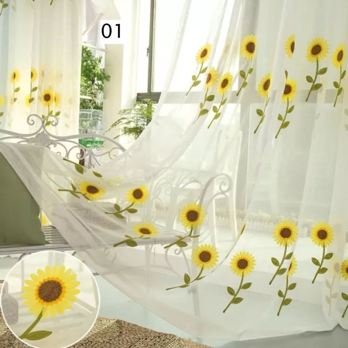 GENERICO - Visillos bordados de Girasol incluye dos paños