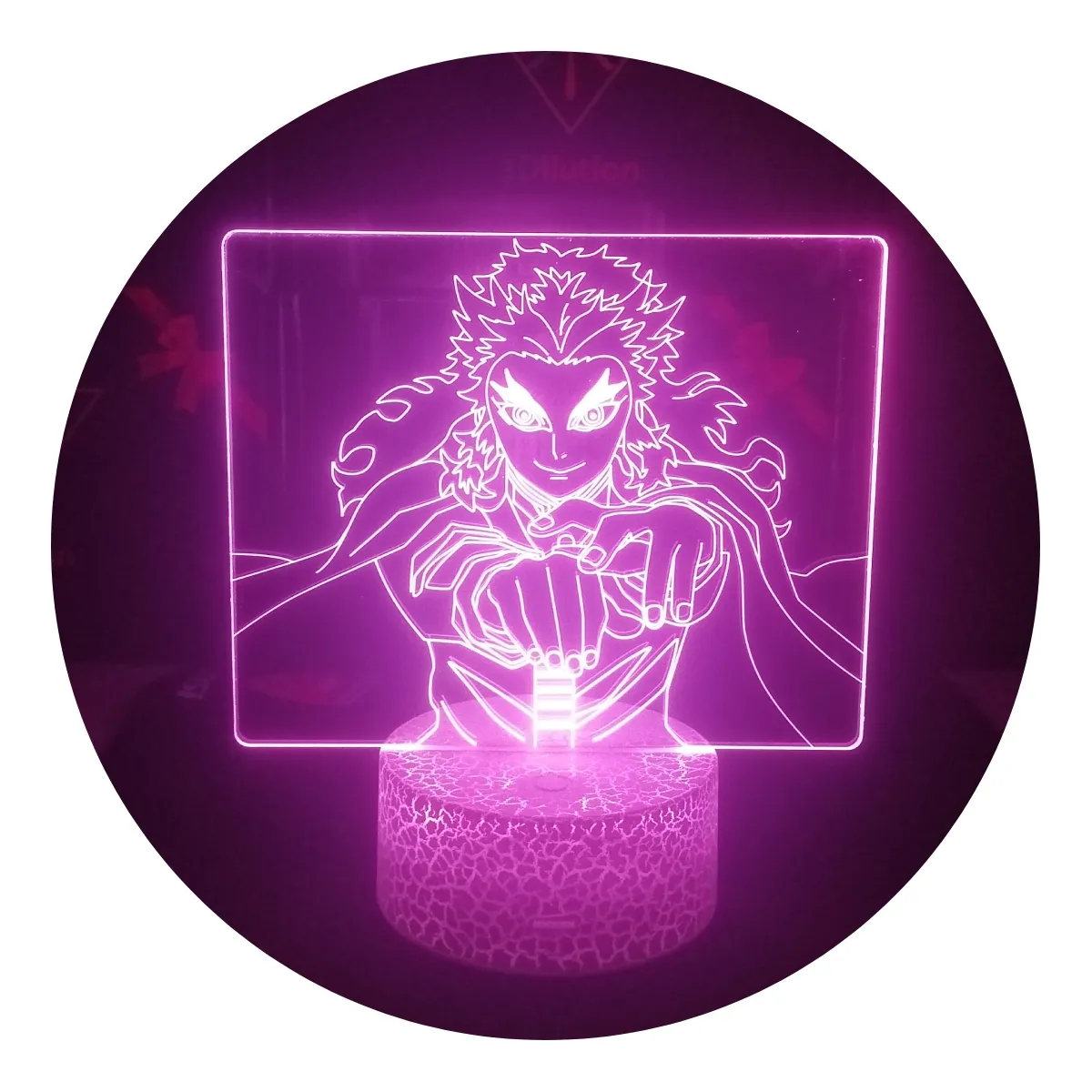 3DILUTION - Lámpara Ilusión 3d Kyojuro Rengoku Demon Slayer Base Agrietada