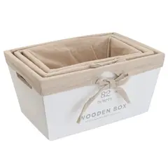 VGO - Set De 3 Canastos Rectangulares Madera Blancos