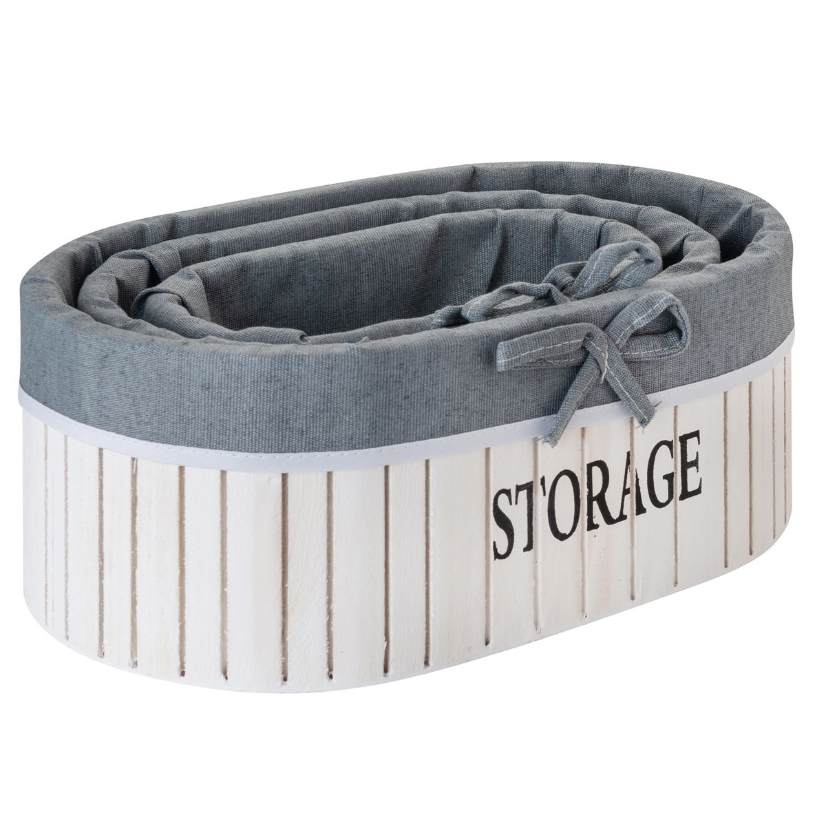 VGO - Set De 3 Canastos Ovalados Madera Blanco Vgo