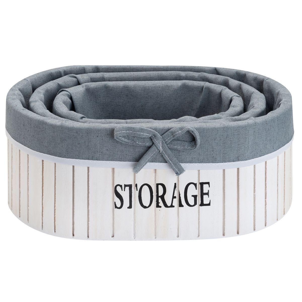 VGO - Set De 3 Canastos Ovalados Madera Blanco Vgo