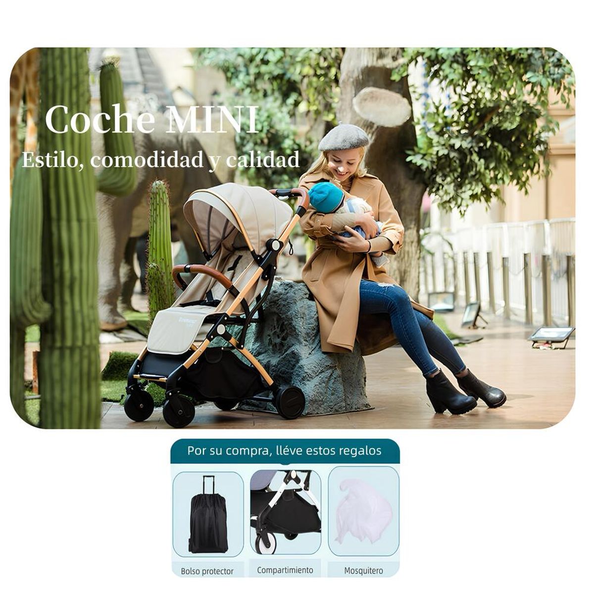 LUBABYCAS - Coche De Paseo Últra Compacto Con Accesorios Gris Lubabycas