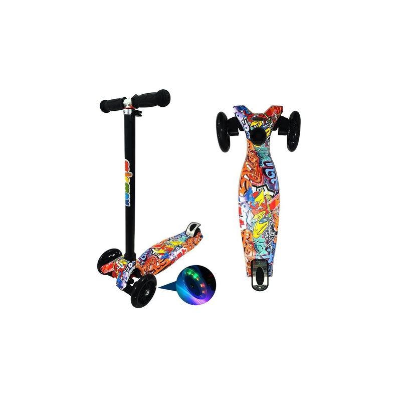 GENERICO - Scooter Monopatin Graffiti Naranja Led Regulable