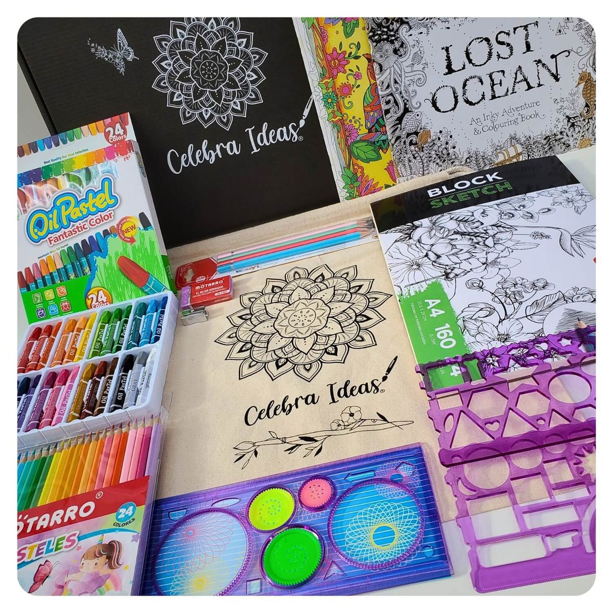 CELEBRA IDEAS - Set de Arte Kit  de Dibujo Para Colorear c lápices 61 Pcs