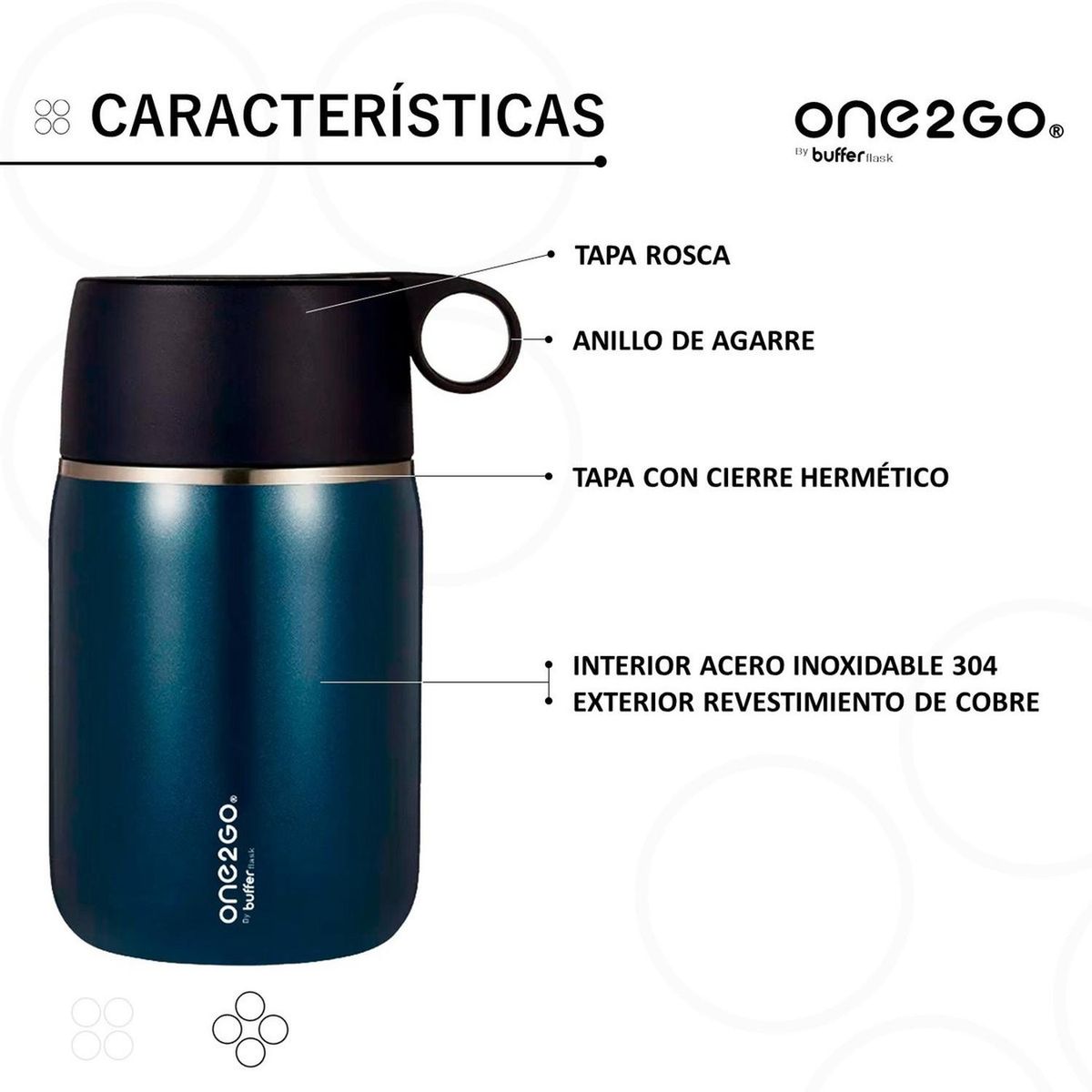 BUFFER FLASK - Termo Comida Liquido One2go Multiproposito 700ml+Cuchara - Azul marino