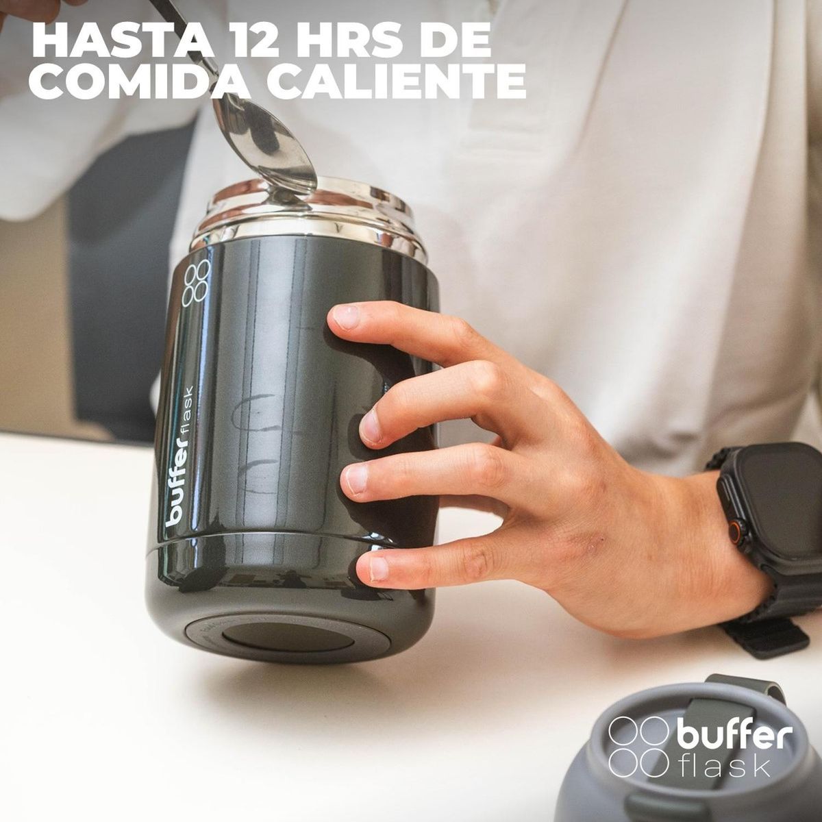 BUFFER FLASK - Termo Comida Y Liquido Multiproposito 630ml +cuchara - Gris