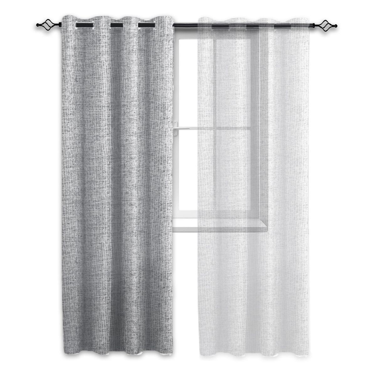 CASATUA - Cortina Blackout 100% 1 Paño 140x220 Cm Textura Lino - Gris