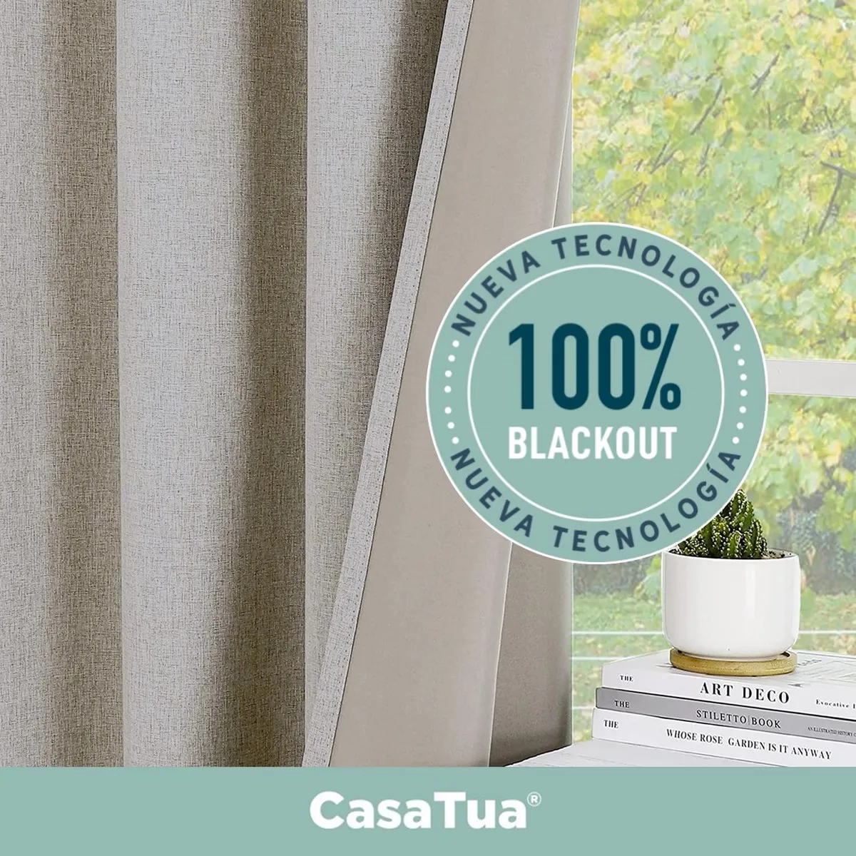 CASATUA - Cortina Blackout 100% 1 Paño 140x220 Cm Textura Lino - Gris