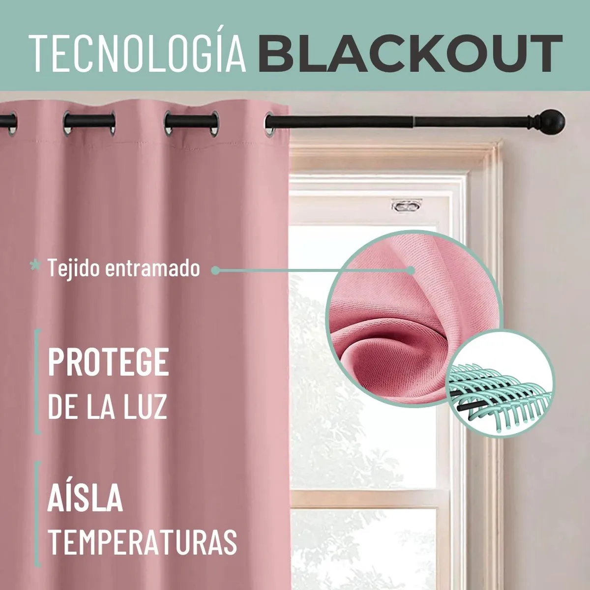 CASATUA - Cortina Semi Blackout Casatua Un Paño 140x220cm Aislante - Rosa