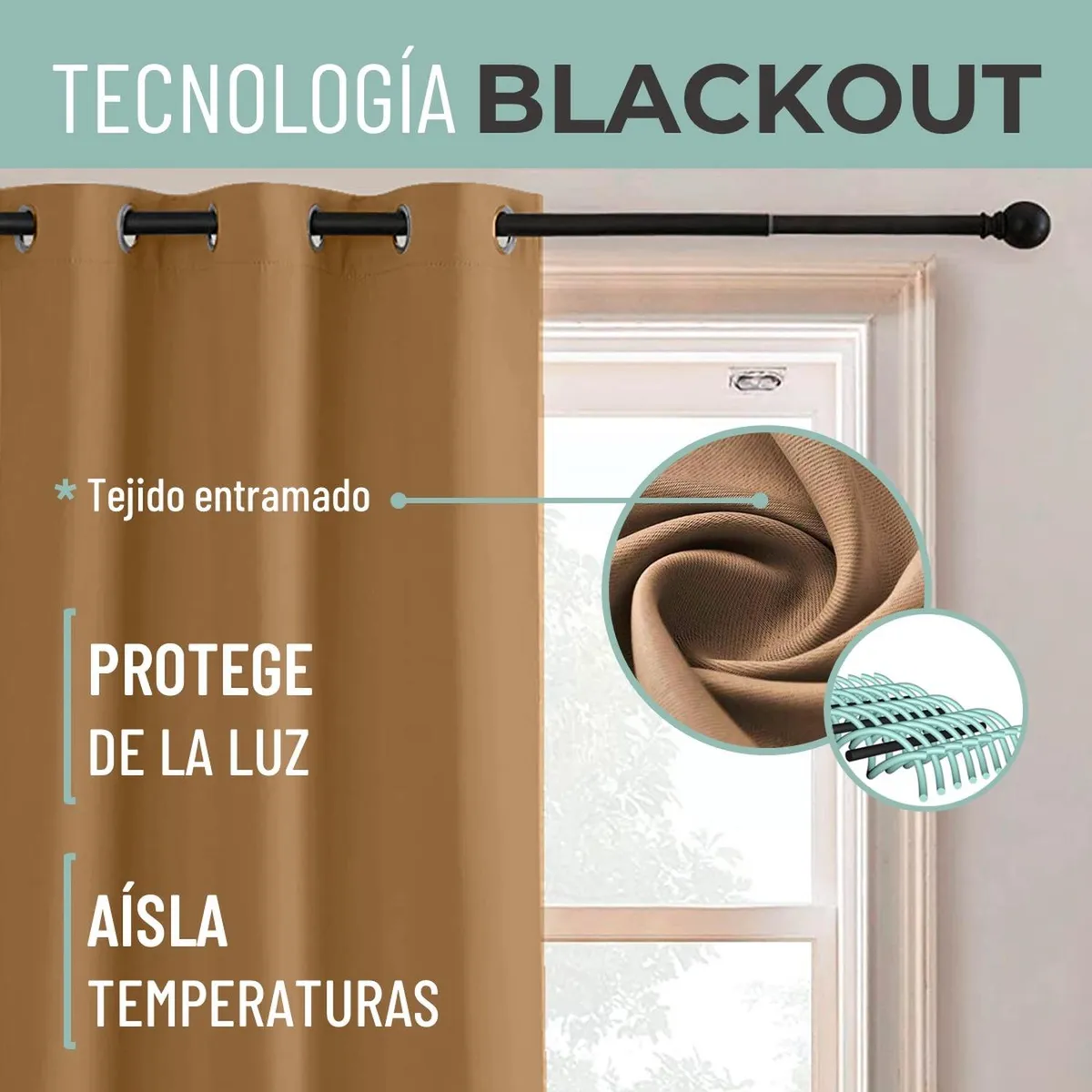 CASATUA - Cortina Semi Blackout Casatua Un Paño 140x220cm Aislante - Cafe