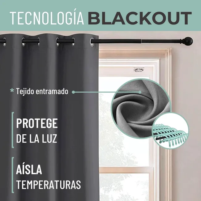 CASATUA - Cortina Semi Blackout Casatua Un Paño 140x220cm Aislante - Gris oscuro
