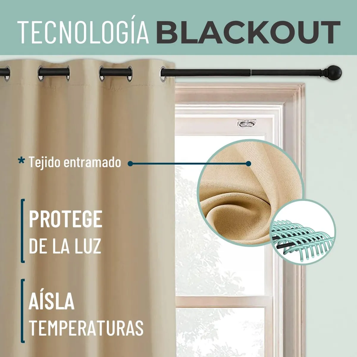 CASATUA - Cortina Semi Blackout Casatua Un Paño 140x220cm Aislante - Beige