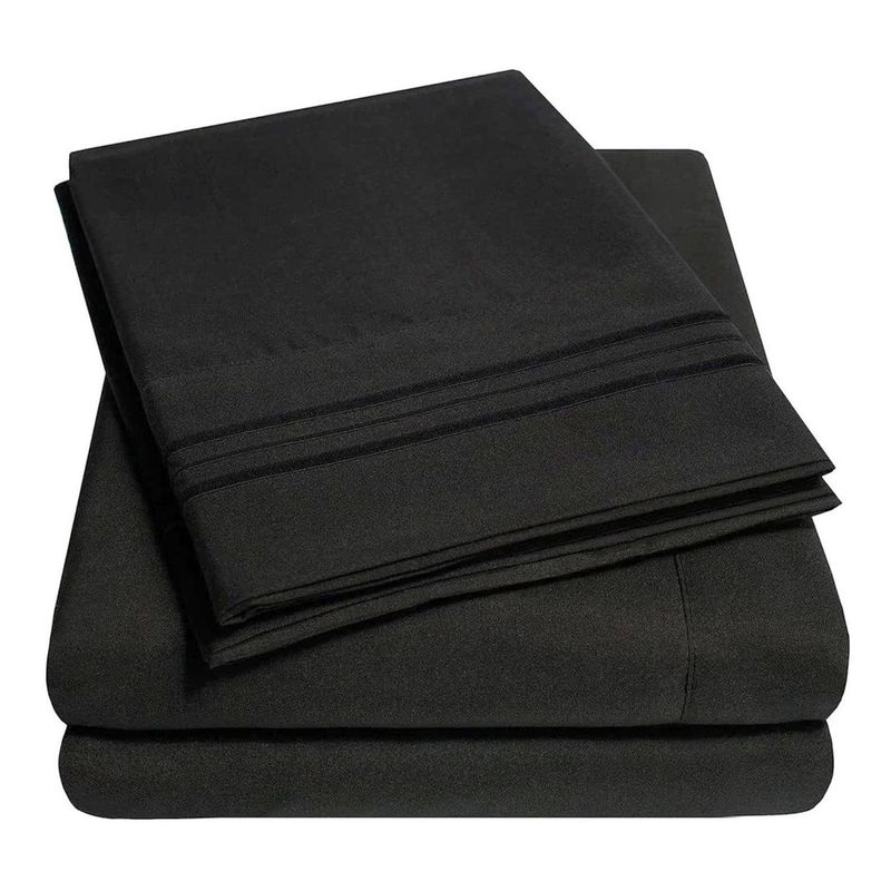 CASATUA - Sabana 1800 Hotel Ultra Suave Funda Bordada - Negro - 2 plazas