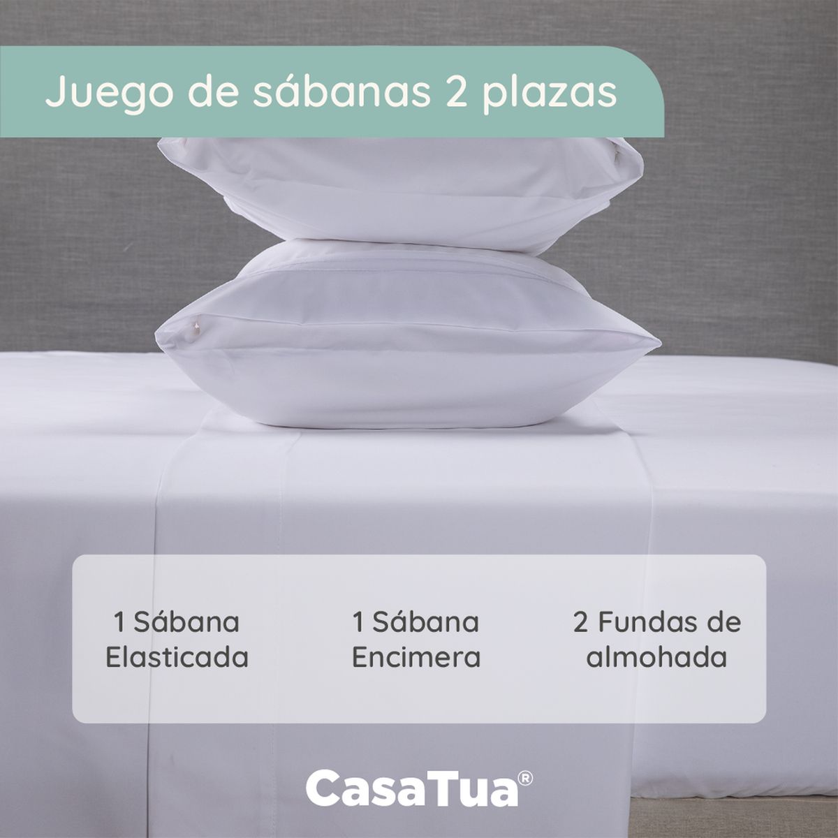 CASATUA - Sabana 1800 Hotel Ultra Suave Funda Bordada - Blanco - 2 plazas