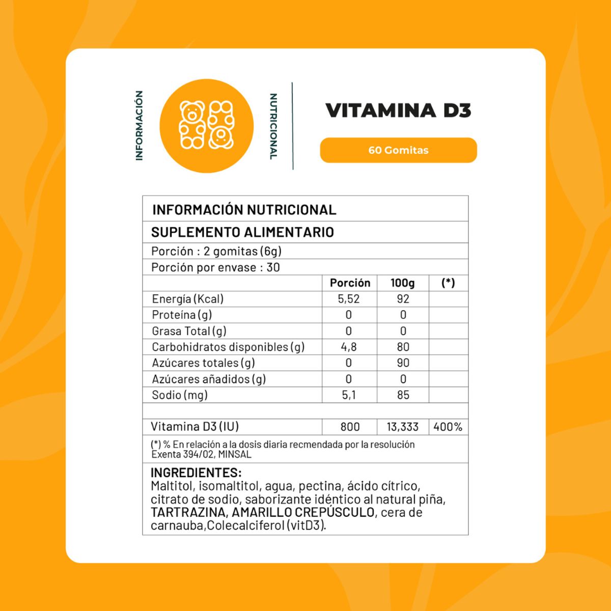 KARUNLIFE - Gomitas Vitamina D3 800 IU 60 Un Karun Life