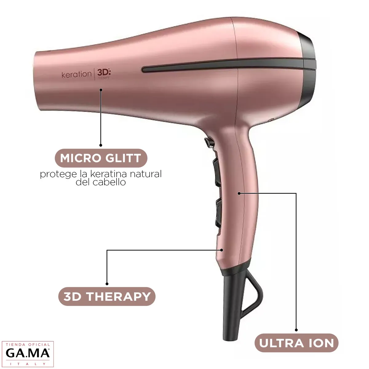 GAMA - Secador De Pelo Gama Bora 3D Therapy Ion Keration Protege Keratina