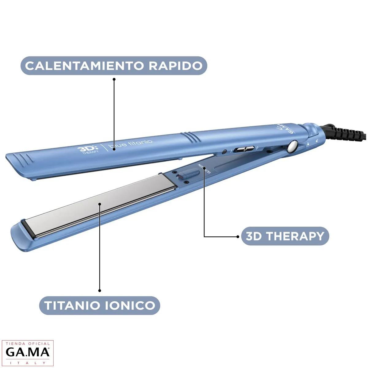 GAMA - Plancha Alisadora Gama Elegance Blue Titanio 3D Ultra ION