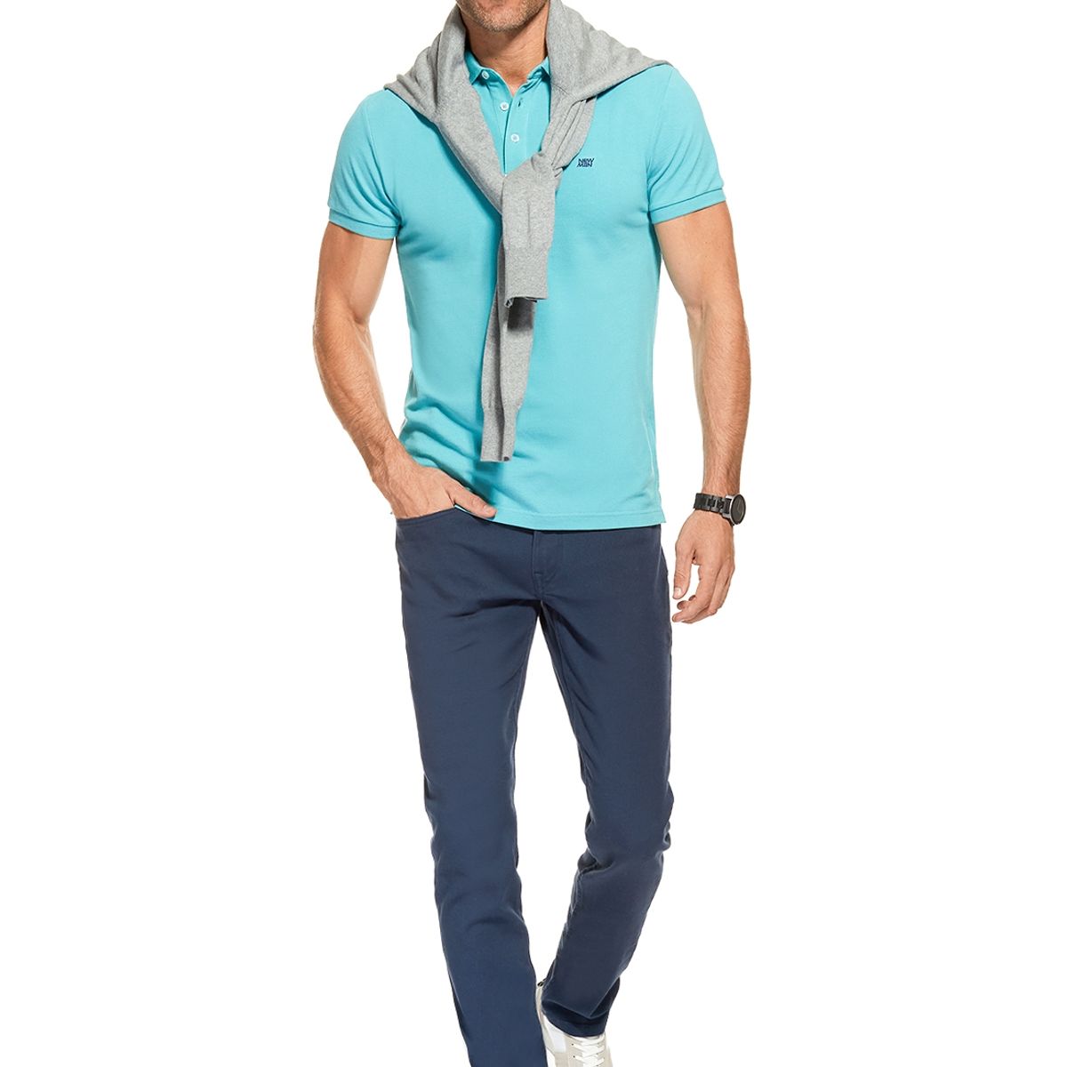 NEW MAN - Polera Polo Pique Azul New Man