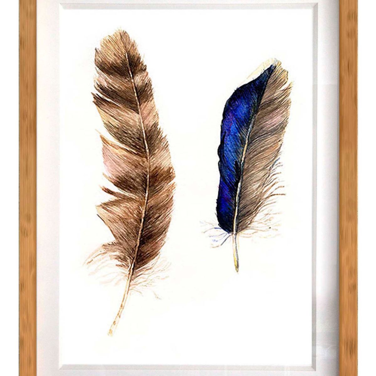 PAPEL ILUSTRADO - Set 3 Serie Plumas Étnicas  30x40 cm Marco Madera