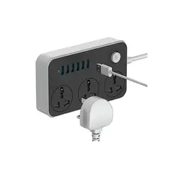 GENERICO - Alargador Zapatilla Eléctrica 3 Posiciones 6 Usb 2 Metros