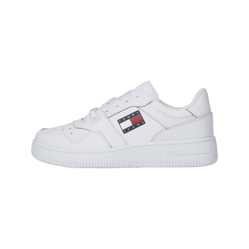 TOMMY HILFIGER - Zapatillas De Basket De Cuero Con Logo Blanco Tommy Hilfiger
