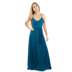MARIA PASKARO - Vestido Largo Paris Petroleo Lycra Lazo