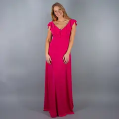 MARIA PASKARO - Vestido Largo Marken Frambuesa Lycra Vuelo Grande